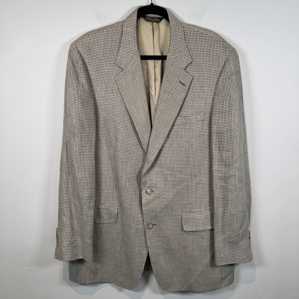 BROOKS BROTHERS Tan‎ 100% Linen Sport Coat Blazer Jacket 2 Button Check Size 46?